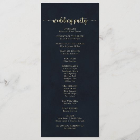 Navy Blush Floral Gold Wedding Programme Programma (Achterkant)