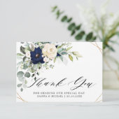Navy Blush Floral Greenery Geometric Wedding Bedankkaart (Staand voorkant)