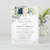 Navy Blush Floral Greenery Geometric Wedding Kaart (Staand voorkant)