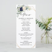 Navy Blush Floral Greenery Geometric Wedding Menu (Staand voorkant)