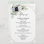 Navy Blush Floral Greenery Geometric Wedding Menu (Voorkant / Achterkant)