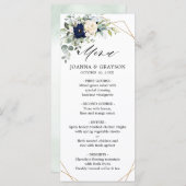 Navy Blush Floral Greenery Menu Mariage géométriqu (Devant / Derrière)
