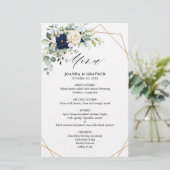 Navy Blush Floral Greenery Menu Mariage géométriqu (Debout devant)