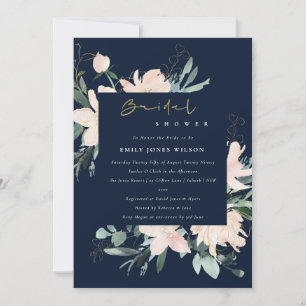 NAVY BLUSH FLORAL LIJST WATERVERF VRIJGEZELLENFEES KAART