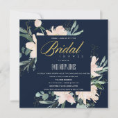 NAVY BLUSH FLORAL LIJST WATERVERF VRIJGEZELLENFEES KAART (Voorkant)