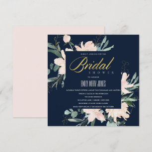 NAVY BLUSH FLORAL LIJST WATERVERF VRIJGEZELLENFEES KAART