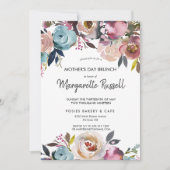 Navy & Blush Floral Moederdag Brunch Invitation Kaart (Voorkant)