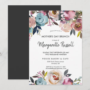 Navy & Blush Floral Moederdag Brunch Invitation Kaart