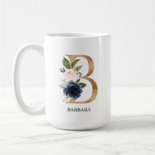 Navy Blush Floral Monogram Letter "B" op maat Koffiemok