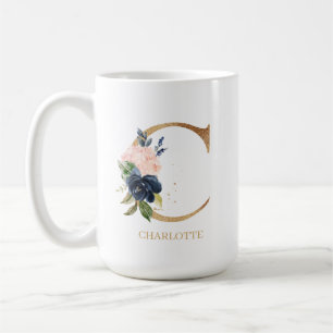 Navy Blush Floral Monogram Letter "C" op maat Koffiemok