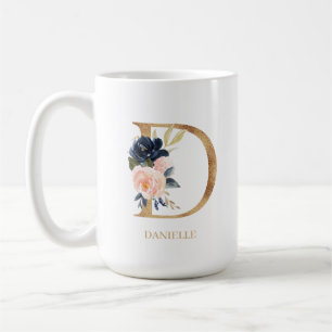 Navy Blush Floral Monogram Letter "D" op maat Koffiemok