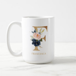 Navy Blush Floral Monogram Letter "F" op maat Koffiemok