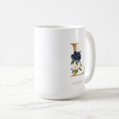 Navy Blush Floral Monogram Letter "L" op maat Koffiemok (Voorkant rechts)