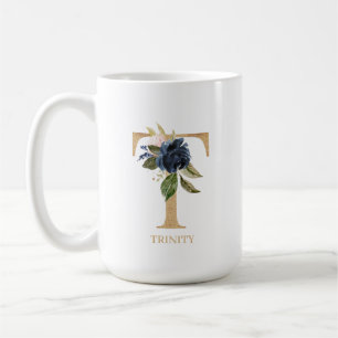 Navy Blush Floral Monogram Letter "T" op maat Koffiemok