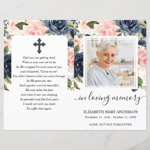 Navy Blush Floral Photo Funeral Full Programme