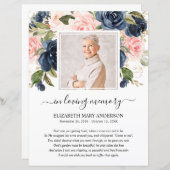 Navy Blush Floral Photo Funeral Prayer (Voorkant / Achterkant)