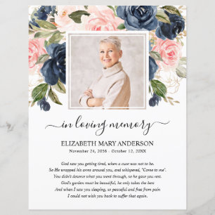 Navy Blush Floral Photo Funeral Prayer