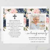 Navy Blush Floral Photo Funeral Programme (Voorkant / Achterkant)