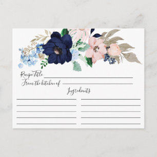 Navy & Blush Floral Recipe Card Briefkaart