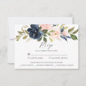 Navy Blush Floral RSVP Reply Kaart (Voorkant)