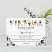 Navy Blush Floral Virtual Vrijgezellenfeest Kaart (Staand voorkant)