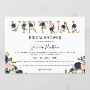 Navy Blush Floral Virtual Vrijgezellenfeest Kaart
