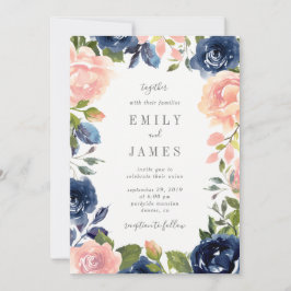 Navy Blush Floral Wedding Uitnodiging #NBC