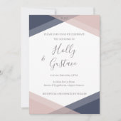 Navy Blush Geometric Monogram Modern Chic Wedding Kaart (Voorkant)