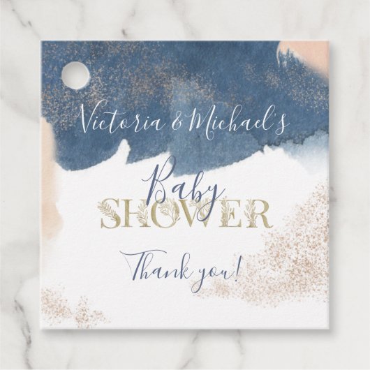 Navy Blush Gold Baby onthult Shower-uitnodiging Bedankjes Labels (Voorkant)