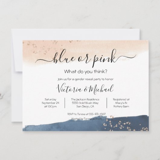 Navy Blush Gold Bébé Reveal Douche invitation (Devant)