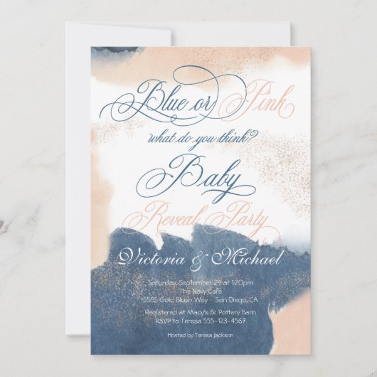 Navy Blush Gold Bébé Reveal Douche invitation (Devant)