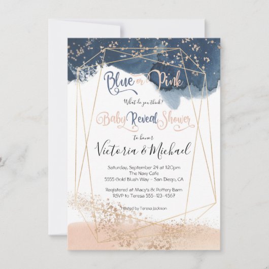 Navy Blush Gold Bébé Reveal Douche invitation (Devant)