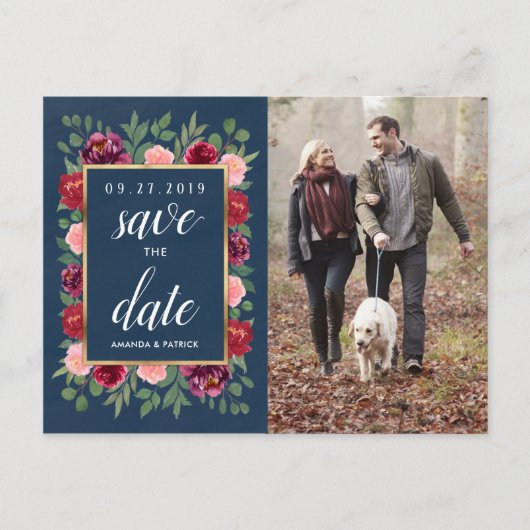 Navy Blush Gold Bourgogne Save the Date Briefkaart (Voorkant)