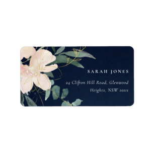 NAVY BLUSH GOLD FLORAL BUNCH WATERVERF ADRES ETIKET