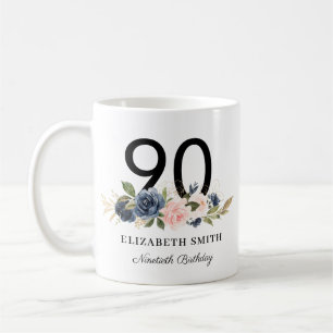 Navy Blush Gold Floral op maat 90e verjaardag Koffiemok