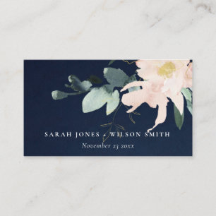 NAVY BLUSH GOLD FLORAL WATERVERF WEDDING WEBSITE VISITEKAARTJE