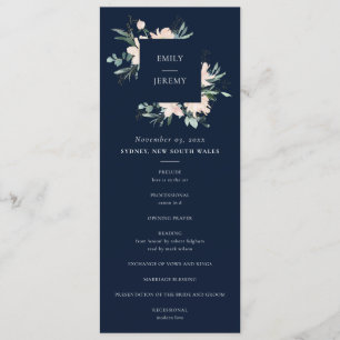 NAVY BLUSH GOLD FLORAL WEDDING CEREMONY PROGRAMMA