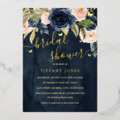 Navy Blush Gold Vlinder Vrijgezellenfeest Folie Uitnodiging (Voorkant)