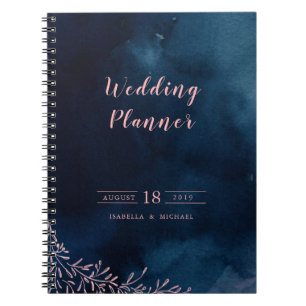 Navy blush kalligrafie rustieke bruiloft planner notitieboek