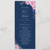 Navy Blush Pink Floral Waterverf Monogram bruiloft Programma (Voorkant)