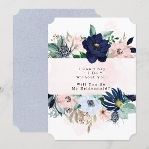 Navy Blush Pink Floral zal je mijn Bridesmaid zijn Kaart