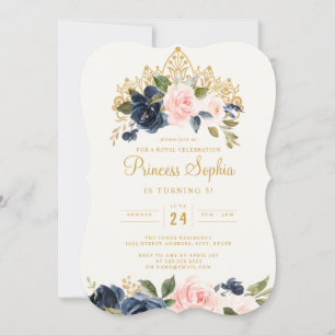 Navy Blush Prinses Floral Tiara Verjaardag Kaart