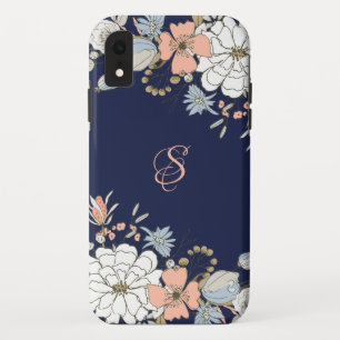 Navy Blush Roze Blauw Bloemen Gepersonaliseerd iPhone XR Hoesje
