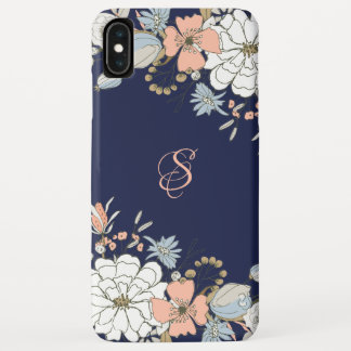 Navy Blush Roze Blauw Bloemen Gepersonaliseerd iPhone XS Max Hoesje