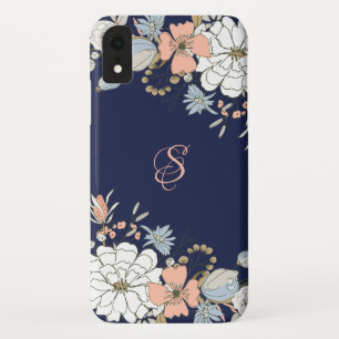 Navy Blush Roze Blauw Bloemen Gepersonaliseerd iPhone XR Hoesje