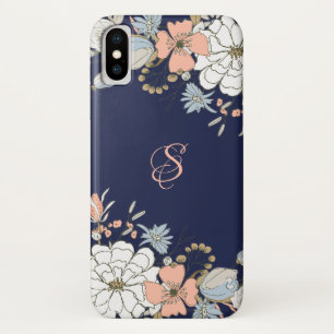 Navy Blush Roze Blauw Bloemen Gepersonaliseerd iPhone X Hoesje