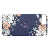 Navy Blush Roze Blauw Bloemen Gepersonaliseerd Case-Mate iPhone Case (Achterkant (Horizontaal))