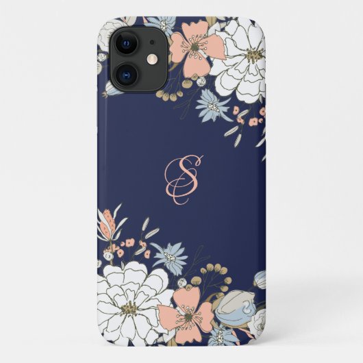 Navy Blush Roze Blauw Bloemen Gepersonaliseerd Case-Mate iPhone Case (Achterkant)