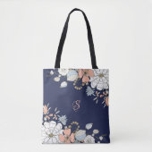 Navy Blush Roze Blauw Bloemen Gepersonaliseerd Draagtas (Voorkant)