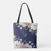 Navy Blush Roze Blauw Bloemen Gepersonaliseerd Draagtas (Achterkant)